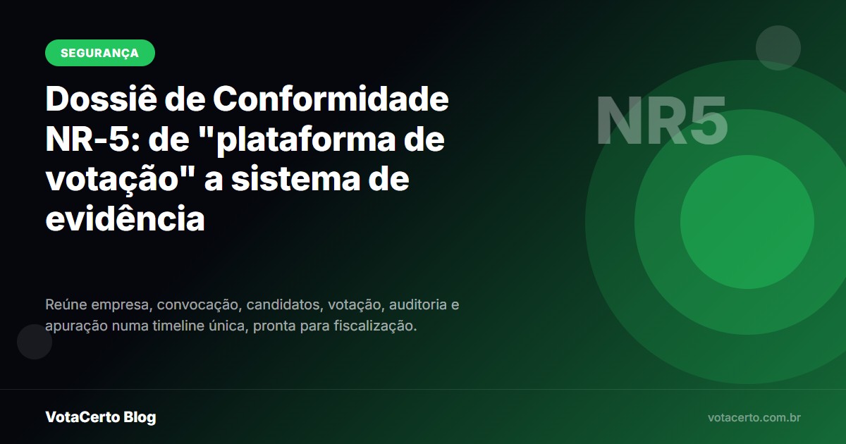 Imagem ilustrativa: Dossiê de Conformidade NR-5: de "plataforma de votação" a sistema de evidência para fiscalização